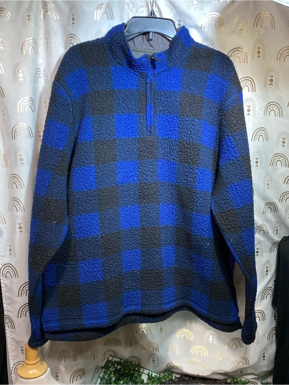 Wrangler Men's Blue & Black Check Zip-Up Sweater